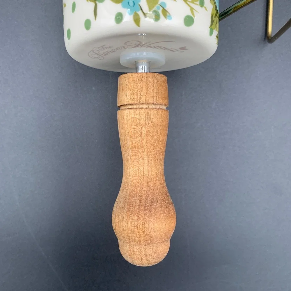 Pioneer Woman Breezy Blossom Ceramic Rolling Pin Wood Handle Floral Dots Retired